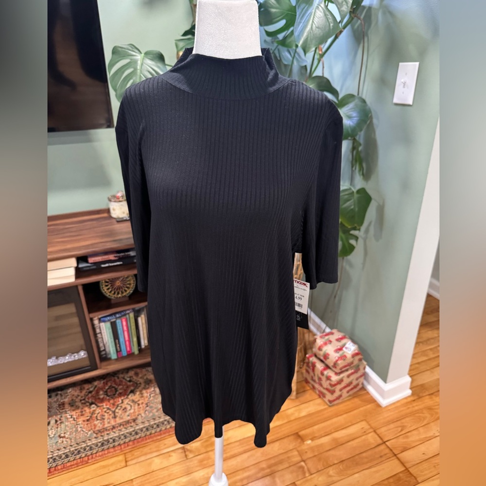 Rachel Zoe Black Ribbed Short Sleeve Top